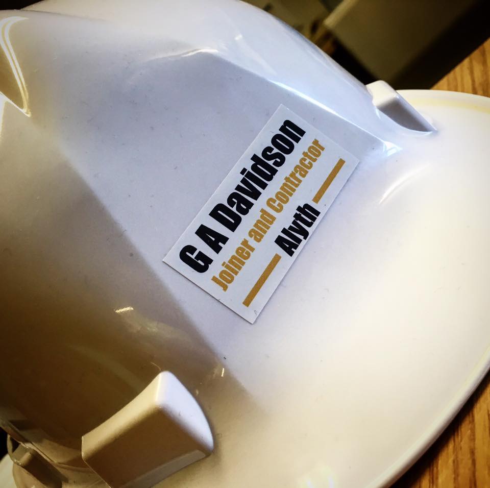 GA Davidson white hard hat with sticker